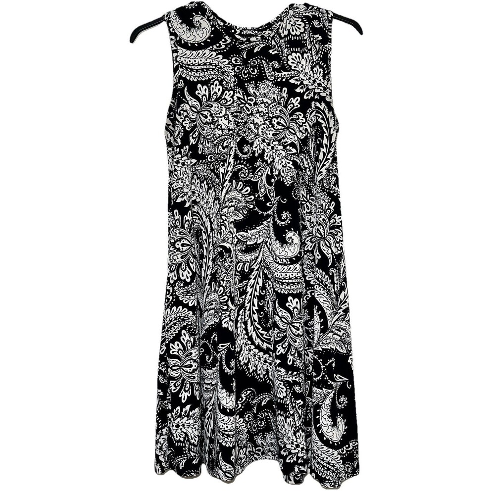 Cynthia Rowley Paisley Shift Dress Black White Sleeveless Stretch S